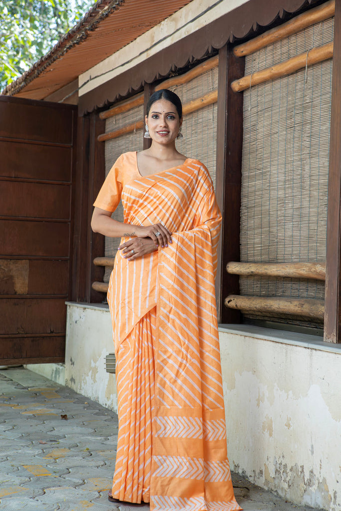 NIHARIKA : Orange Cotton Saree Cotton Saree stylefables   