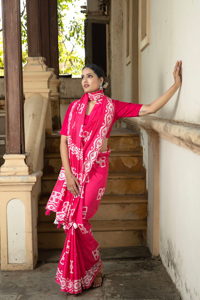 MANNAT : Pink Cotton Saree Cotton Saree stylefables   