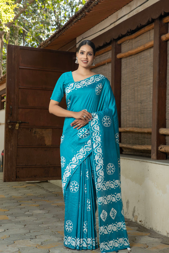 AALIA : Blue Cotton Saree Cotton Saree stylefables   