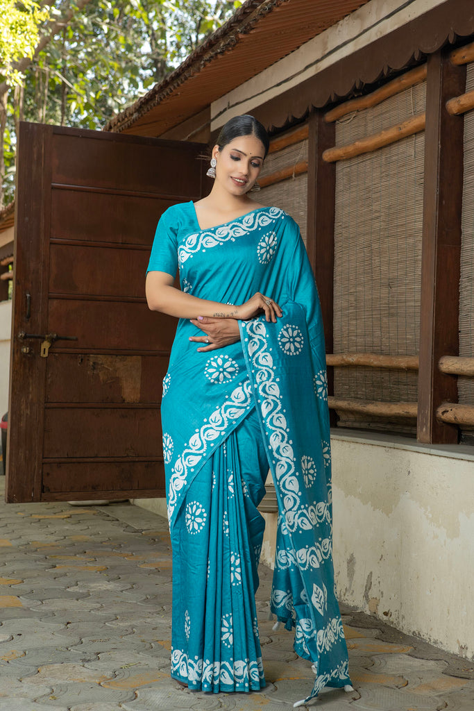 AALIA : Blue Cotton Saree Cotton Saree stylefables   