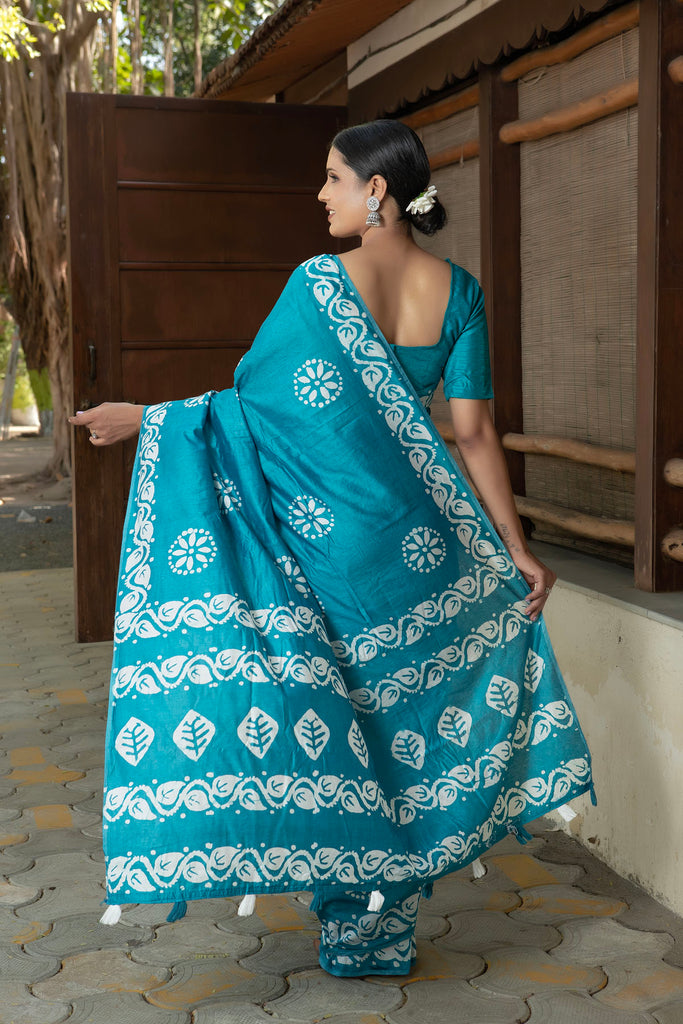 AALIA : Blue Cotton Saree Cotton Saree stylefables   