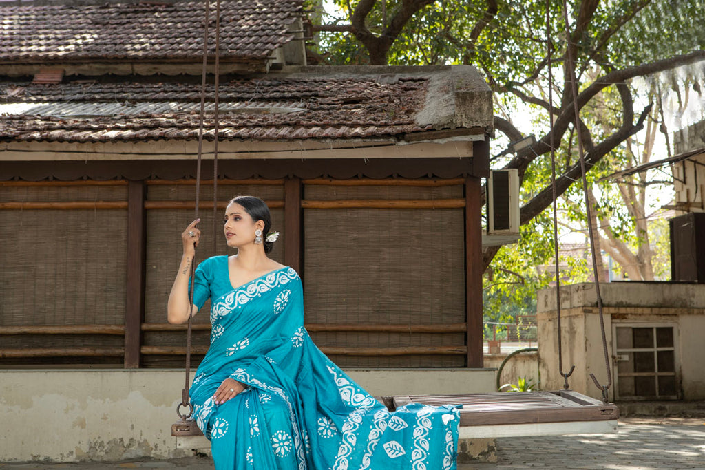 AALIA : Blue Cotton Saree Cotton Saree stylefables   