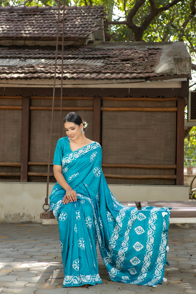 AALIA : Blue Cotton Saree Cotton Saree stylefables   