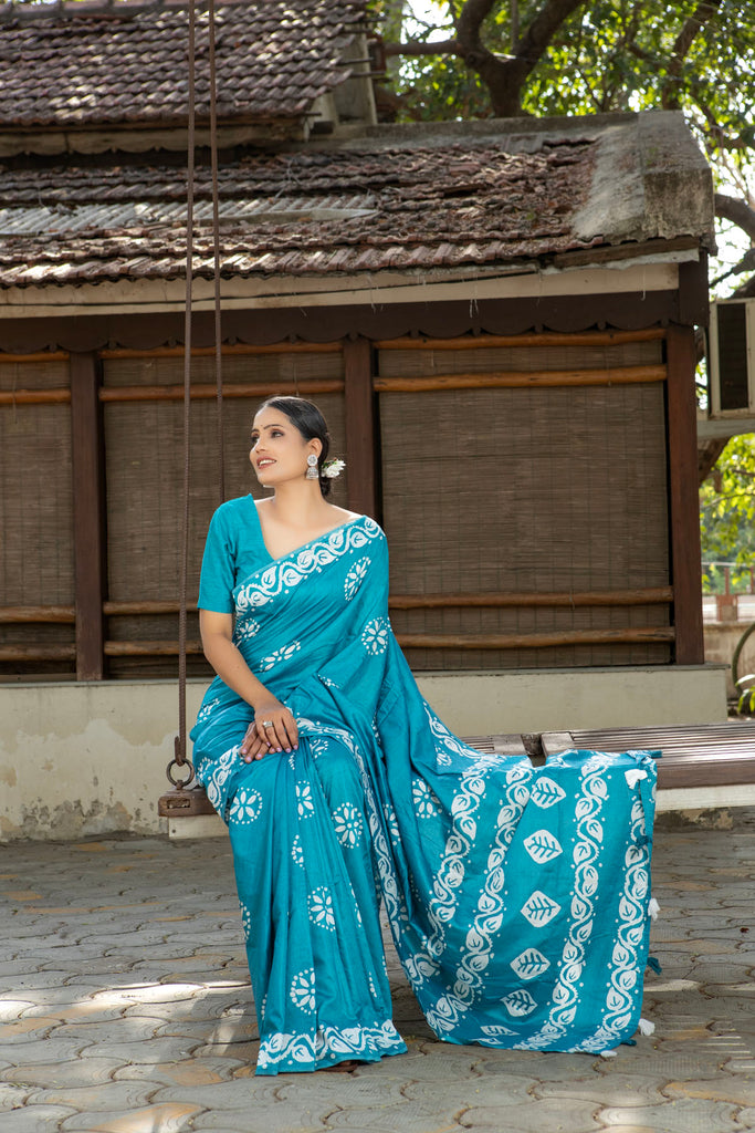 AALIA : Blue Cotton Saree Cotton Saree stylefables   