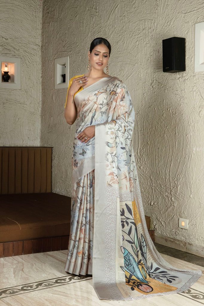 GOLDEN GRACE Satin Saree stylefables   