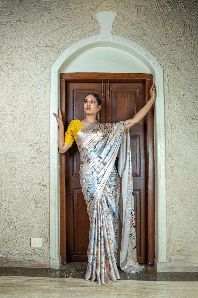 GOLDEN GRACE Satin Saree stylefables   