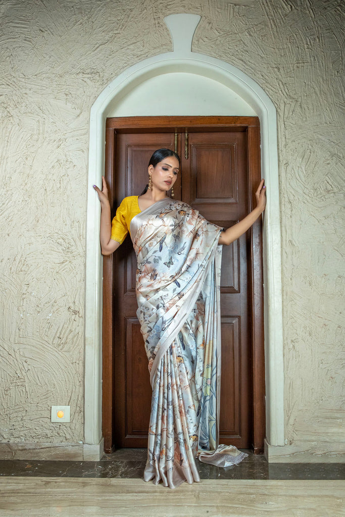 GOLDEN GRACE Satin Saree stylefables   