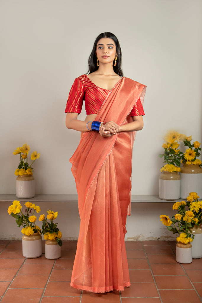 MADHURYA-RED Tissue Zari Saree stylefables   