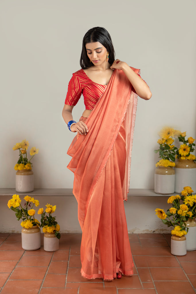 MADHURYA-RED Tissue Zari Saree stylefables   