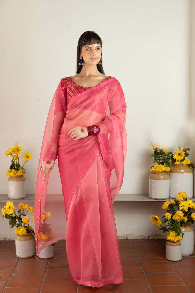 MADHURYA- PINK Tissue Zari Saree stylefables   