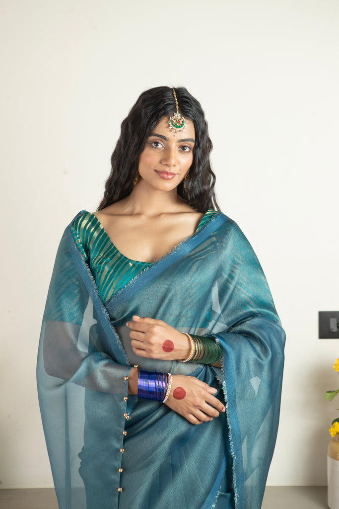 MADHURYA- NAVY BLUE Tissue Zari Saree stylefables   