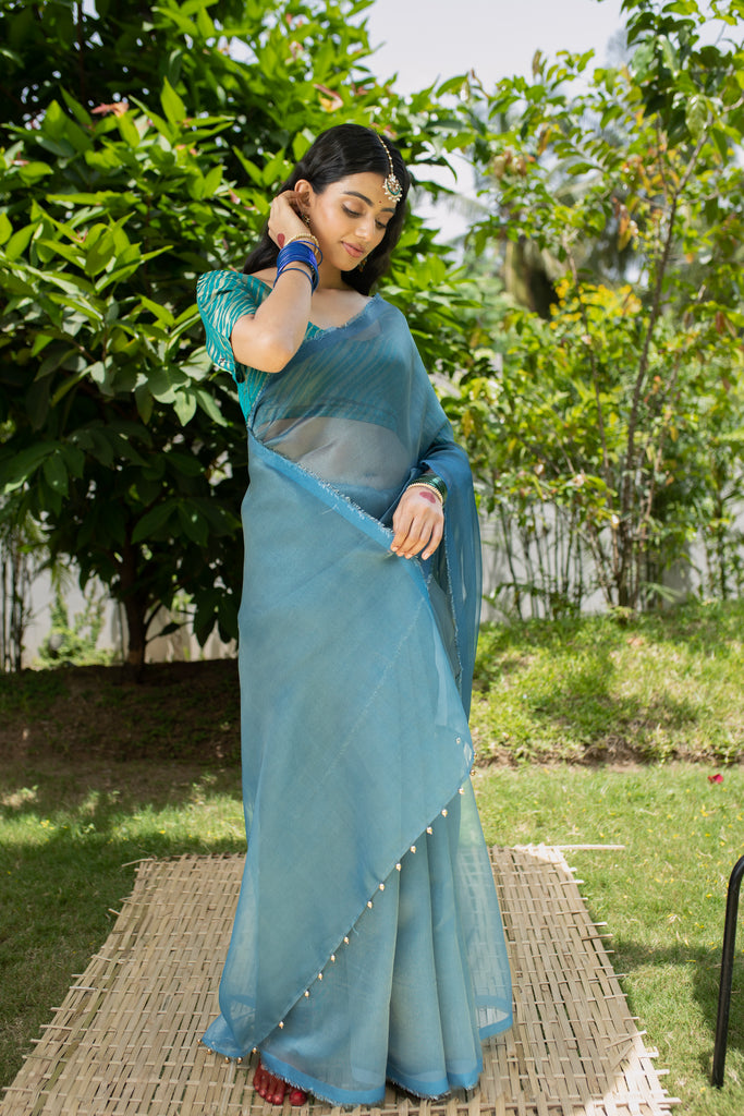 MADHURYA- NAVY BLUE Tissue Zari Saree stylefables   