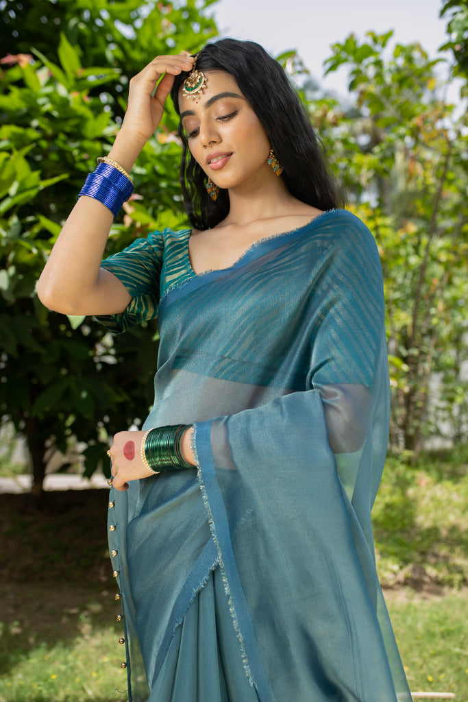 MADHURYA- NAVY BLUE Tissue Zari Saree stylefables   