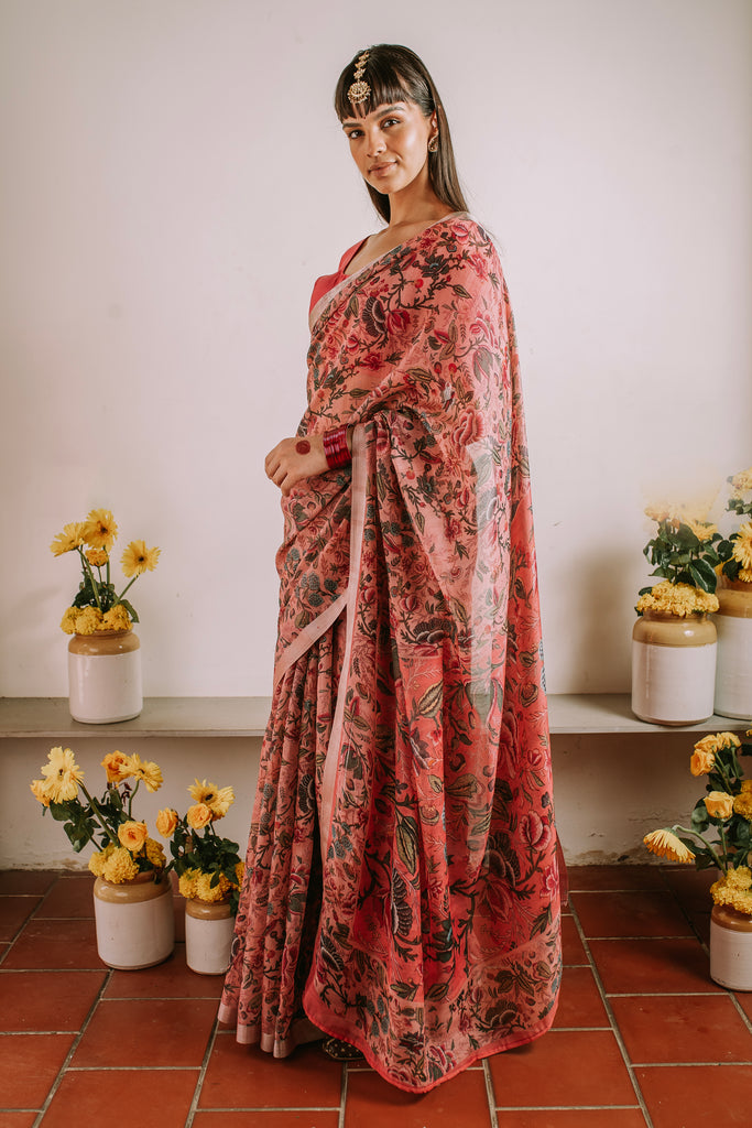 Buy Magenta Pink Banarasi Chanderi Saree online-Karagiri