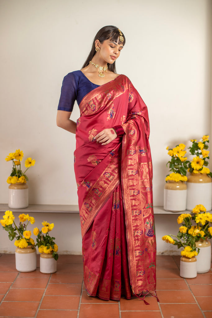 PADMINI: Red Banarasi Silk Saree Silk Saree stylefables   