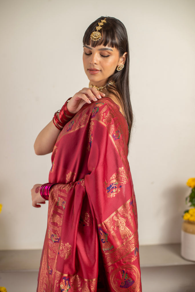 PADMINI: Red Banarasi Silk Saree Silk Saree stylefables   