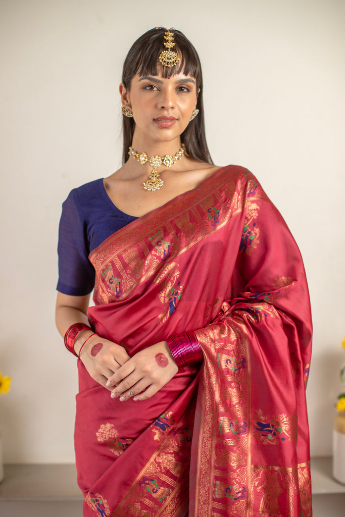 PADMINI: Red Banarasi Silk Saree Silk Saree stylefables   