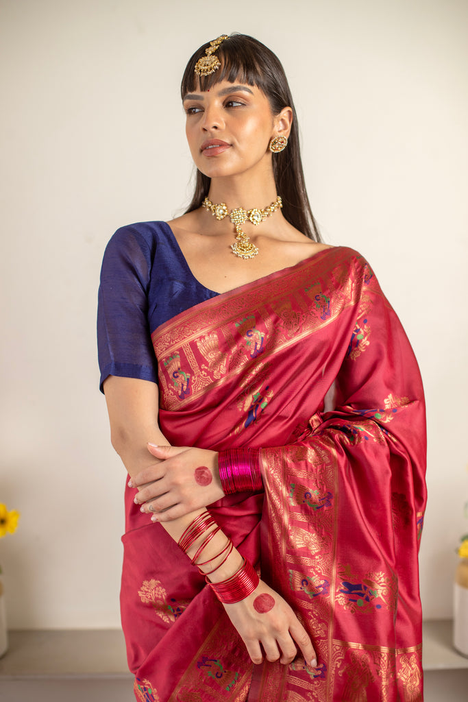 PADMINI: Red Banarasi Silk Saree Silk Saree stylefables   