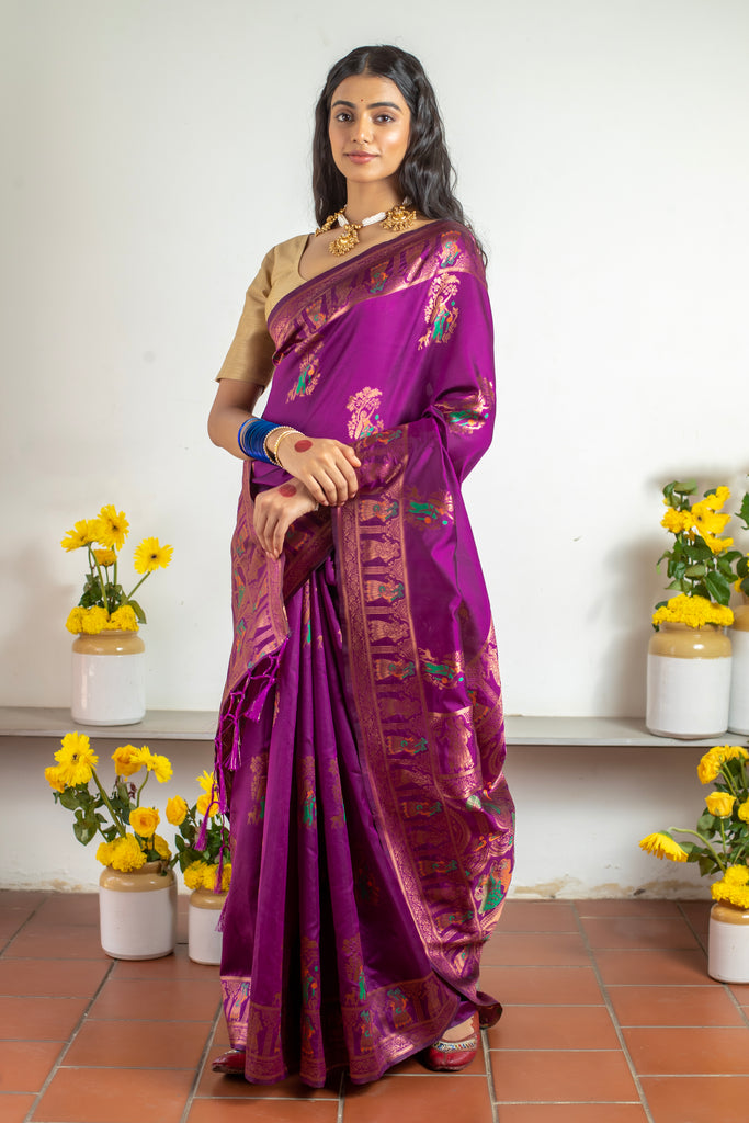 MEENAKARI: Wine Banarasi Silk Saree Silk Saree stylefables   