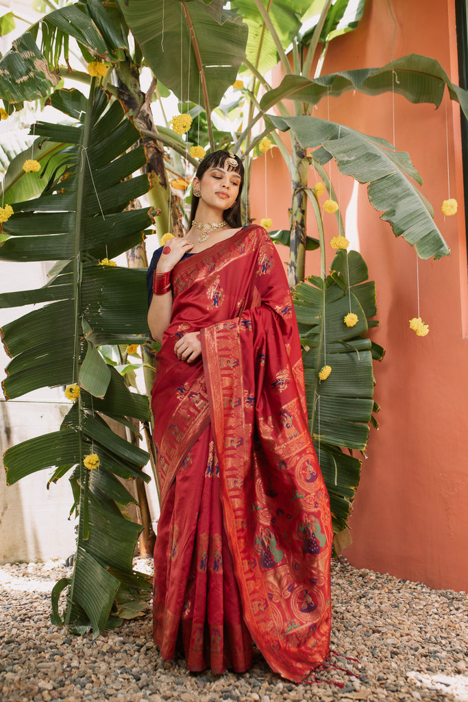 PADMINI: Red Banarasi Silk Saree Silk Saree stylefables   