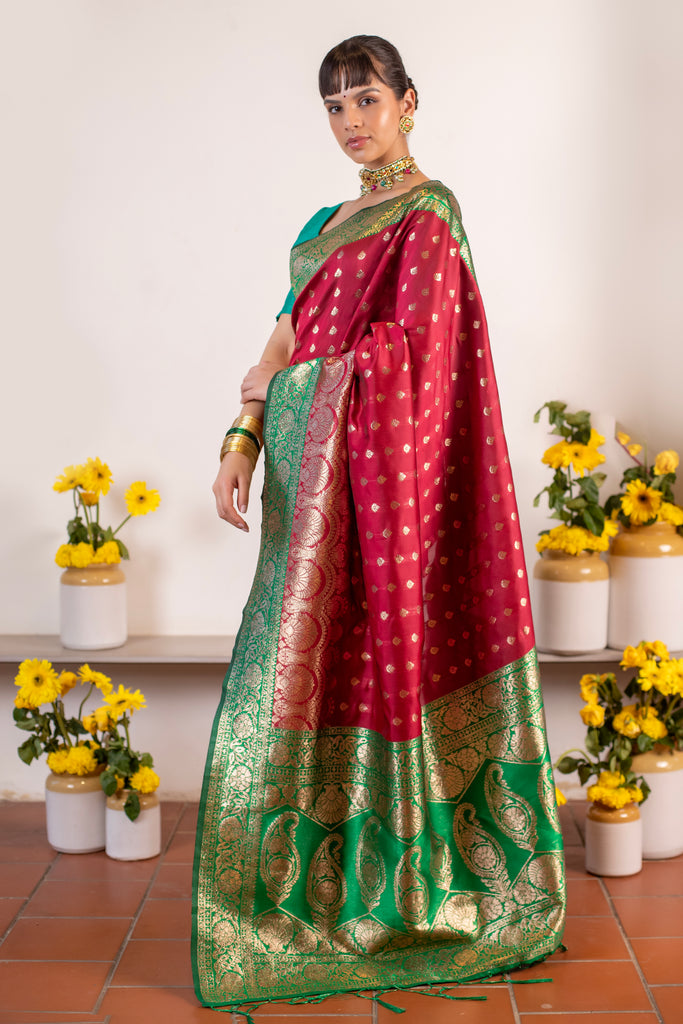 KARNAVATI: Red Banarasi Silk Saree Silk Saree stylefables   