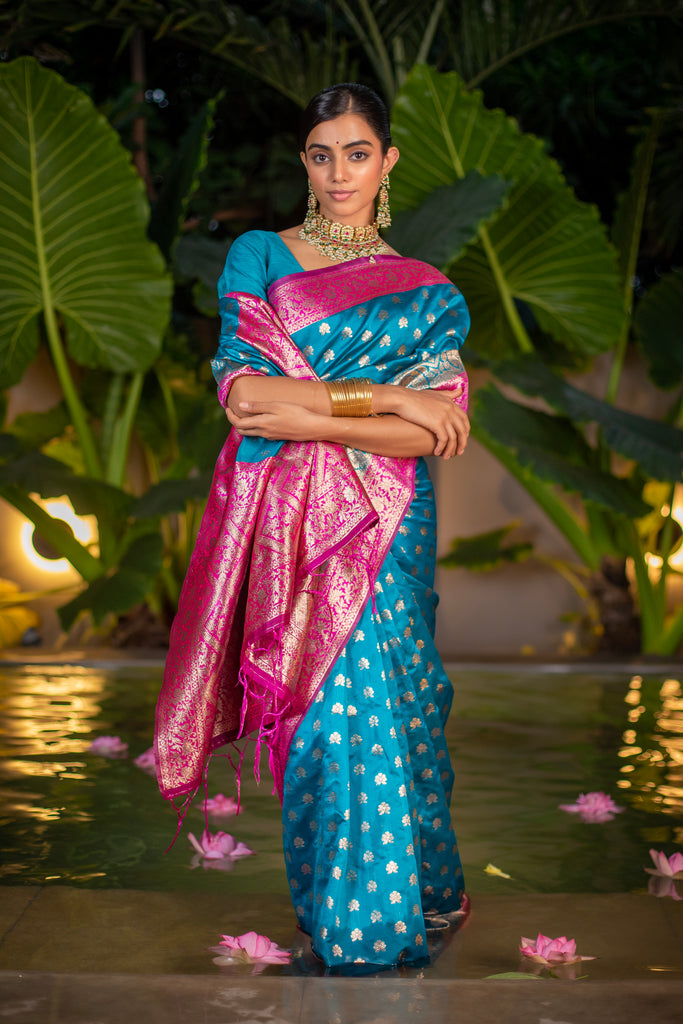 MOHMAY: Blue Banarasi Silk Saree Silk Saree stylefables   