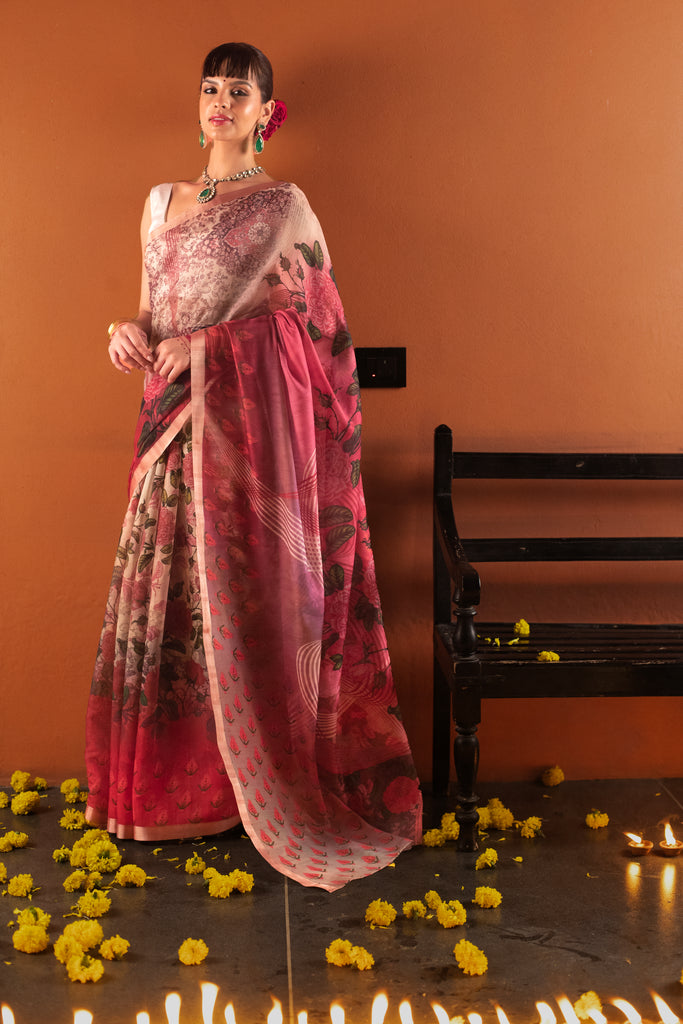 Buy Pink Chanderi Cotton Woven Saree With Running Blouse For Women by FIVE  POINT FIVE Online at Aza Fashions.