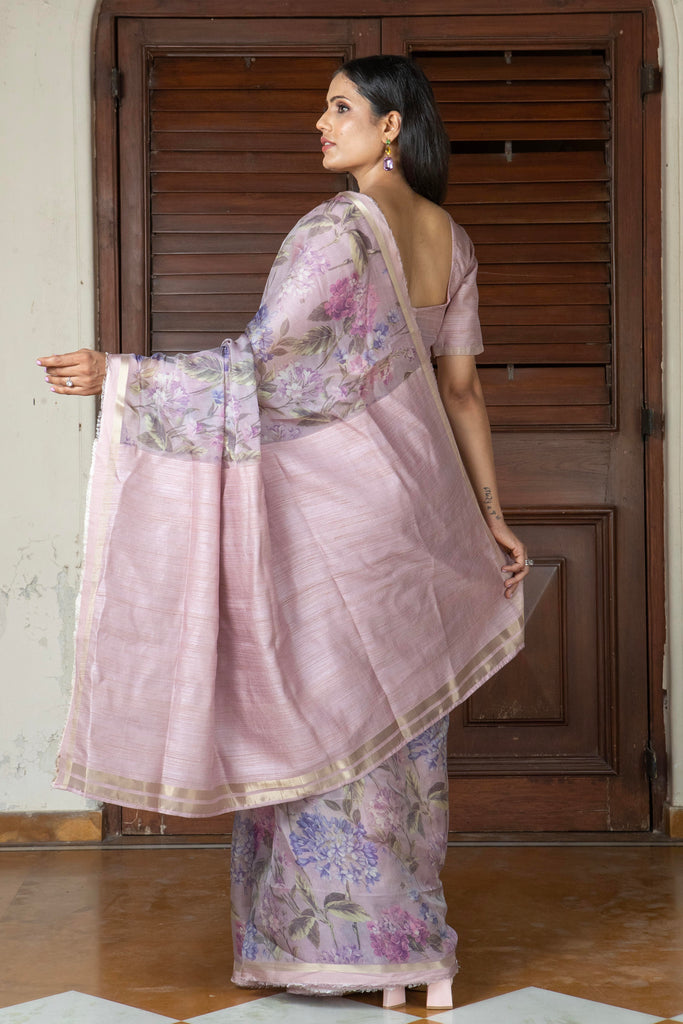 LILAC : Lavender Floral Printed Organza Saree Organza Saree stylefables   