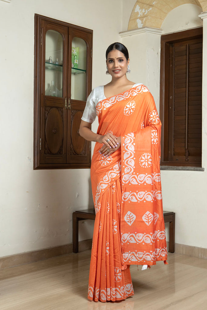 AALIA : Orange Cotton Saree Cotton Saree stylefables   