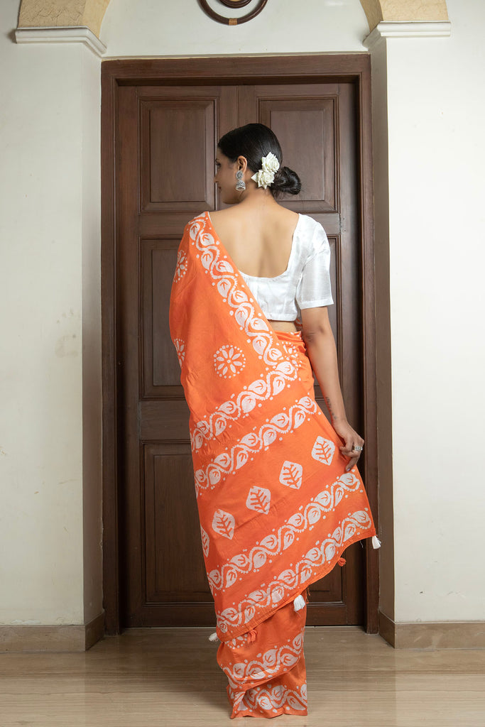 AALIA : Orange Cotton Saree Cotton Saree stylefables   