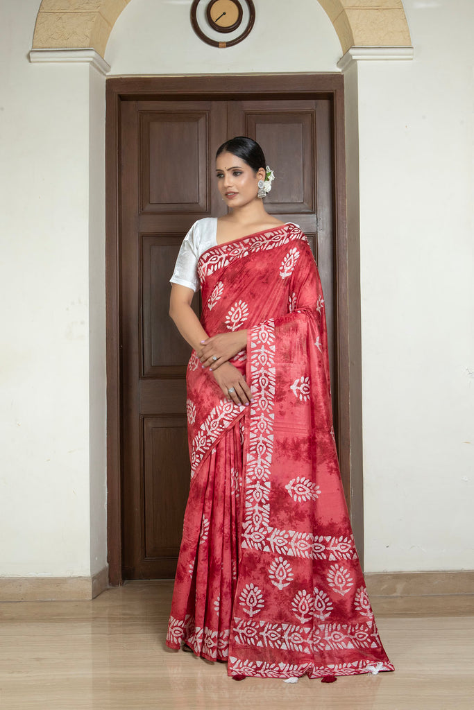 ROOHI : Red Cotton Saree Cotton Saree stylefables   