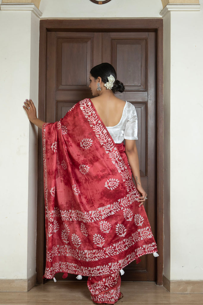 ROOHI : Red Cotton Saree Cotton Saree stylefables   