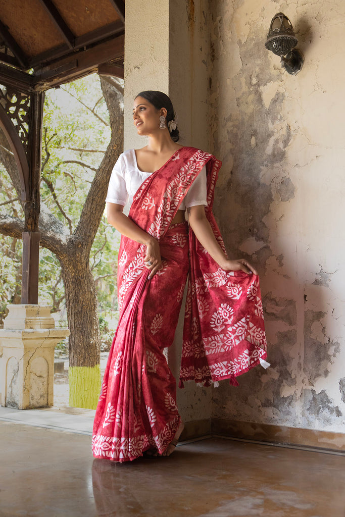 ROOHI : Red Cotton Saree Cotton Saree stylefables   