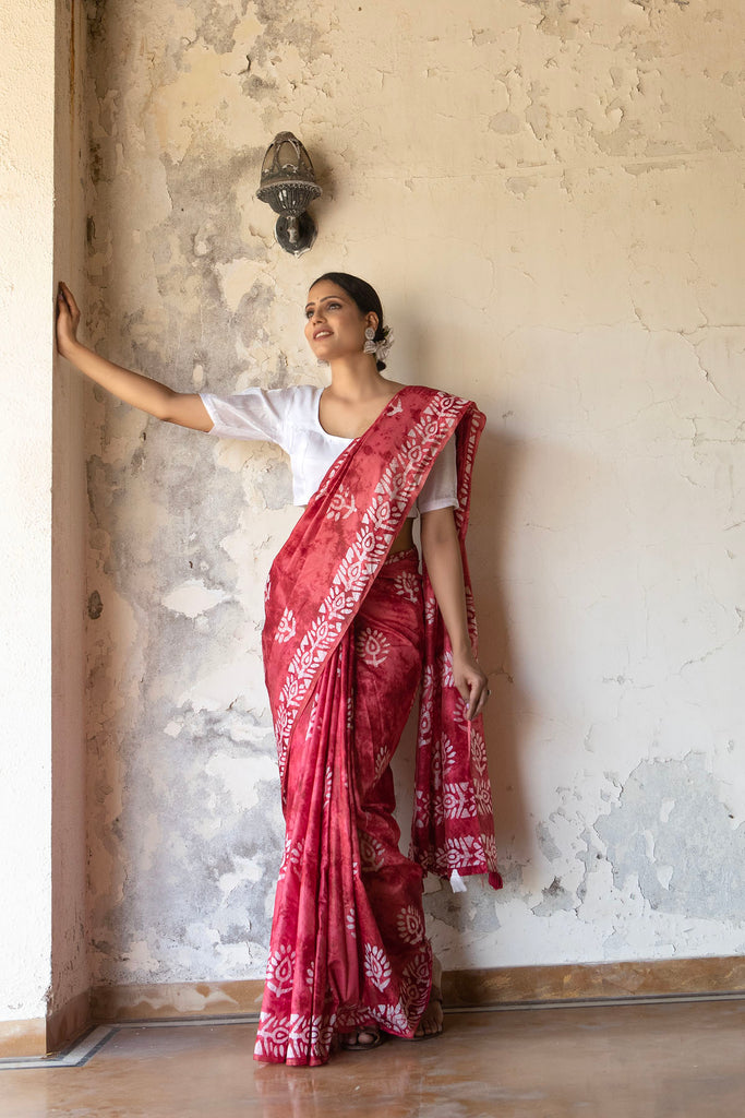 ROOHI : Red Cotton Saree Cotton Saree stylefables   