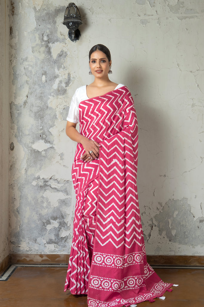 KIMAYA : Pink Cotton Saree Cotton Saree stylefables   