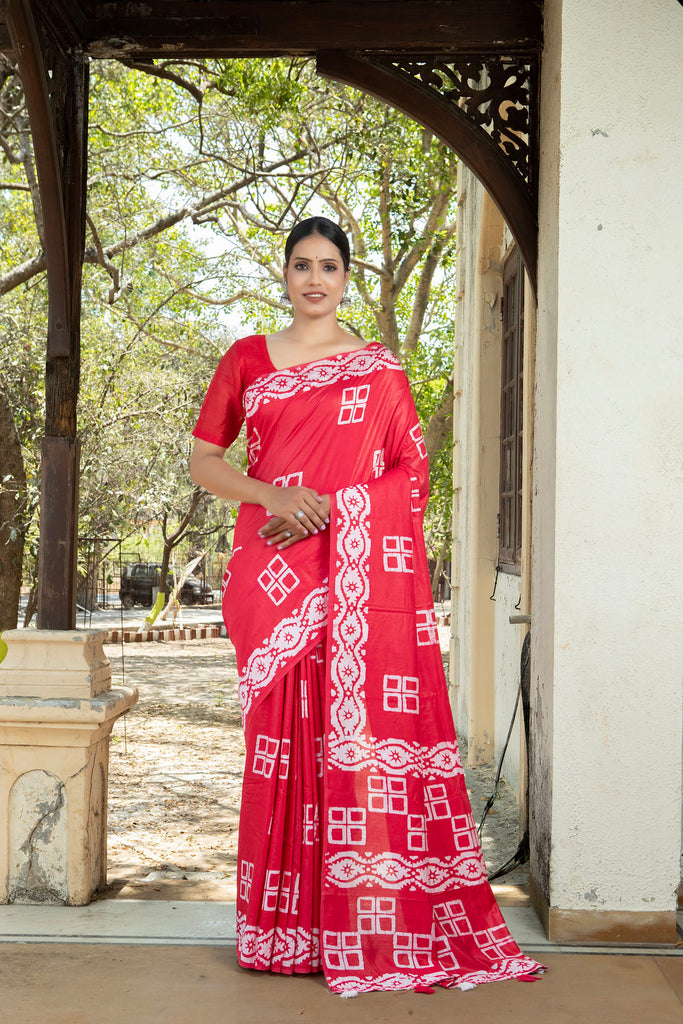 MANNAT : Red Cotton Saree Cotton Saree stylefables   