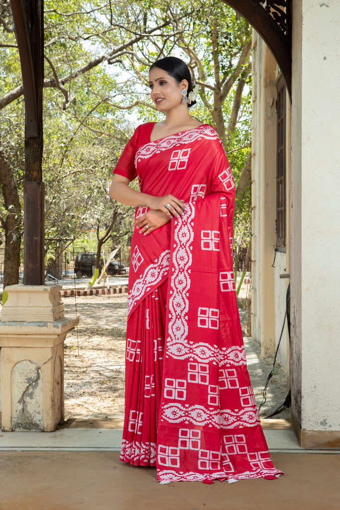 MANNAT : Red Cotton Saree Cotton Saree stylefables   