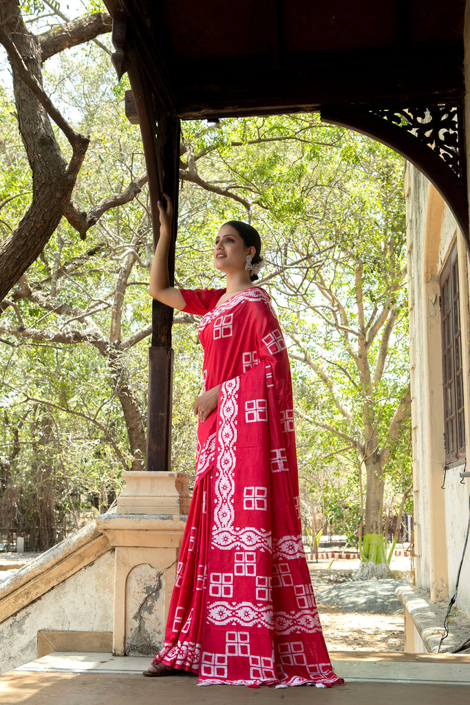 MANNAT : Red Cotton Saree Cotton Saree stylefables   