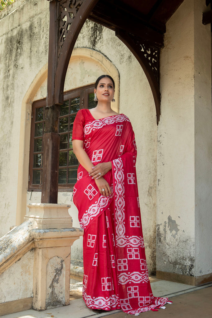 MANNAT : Red Cotton Saree Cotton Saree stylefables   