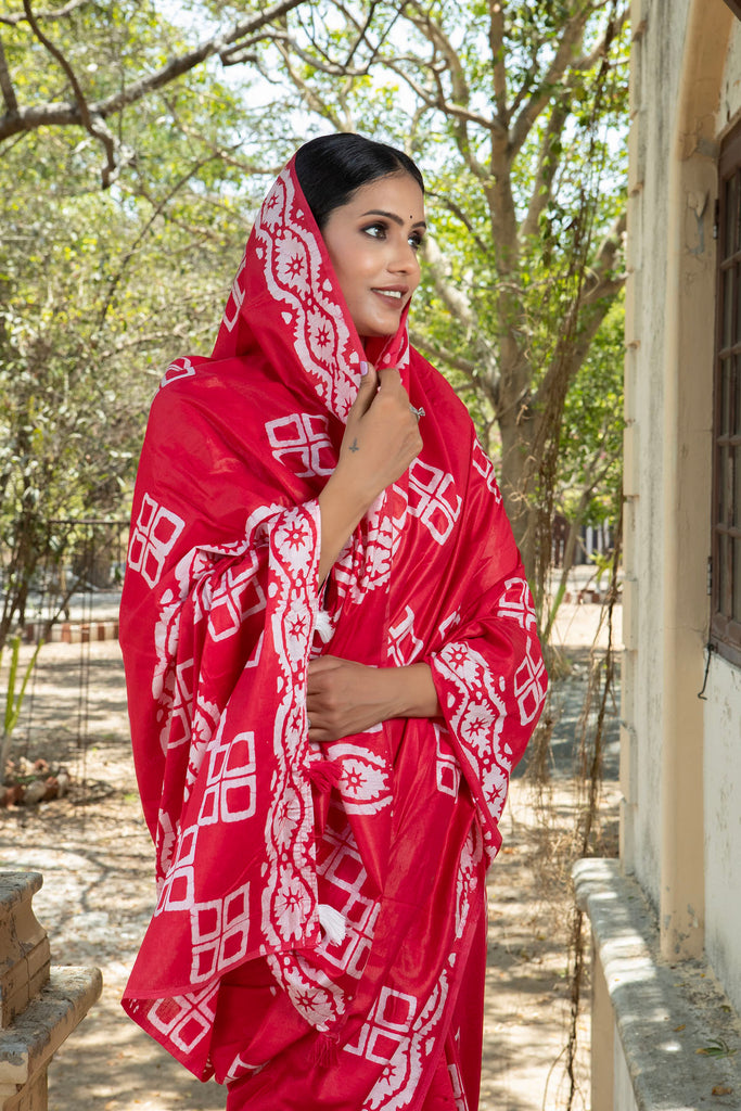 MANNAT : Red Cotton Saree Cotton Saree stylefables   