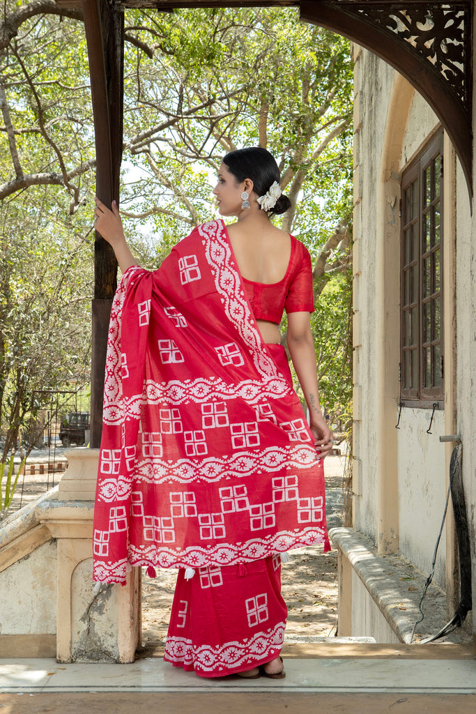 MANNAT : Red Cotton Saree Cotton Saree stylefables   