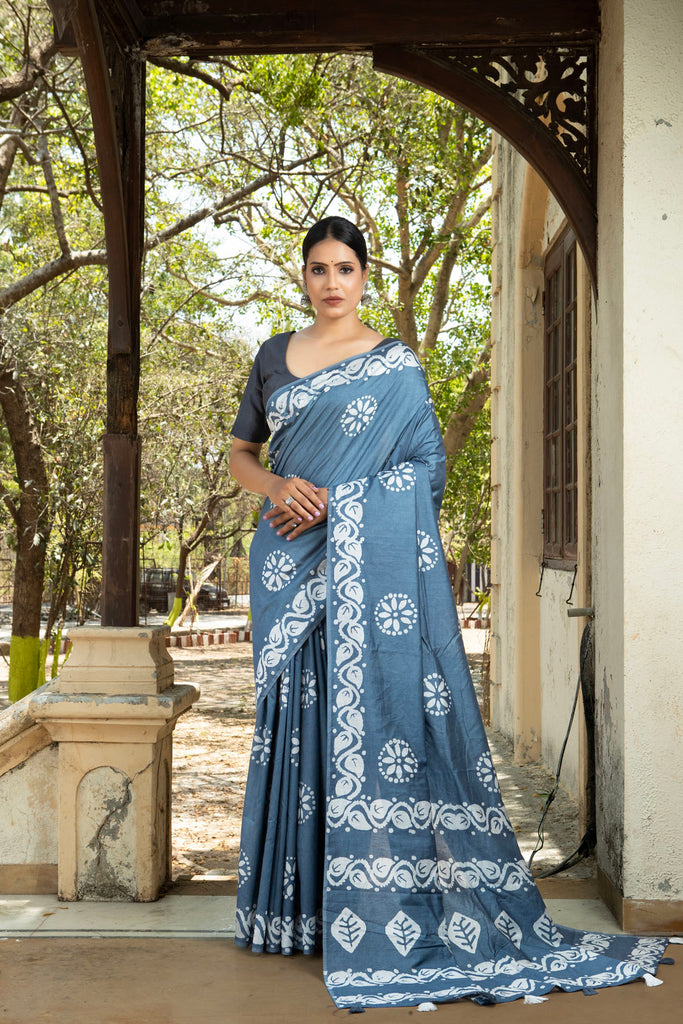 AALIA : Grey Cotton Saree Cotton Saree stylefables   