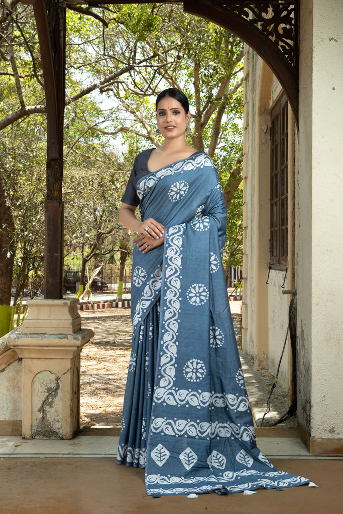 AALIA : Grey Cotton Saree Cotton Saree stylefables   