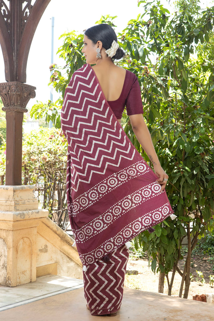 KIMAYA : Maroon Cotton Saree Cotton Saree stylefables   