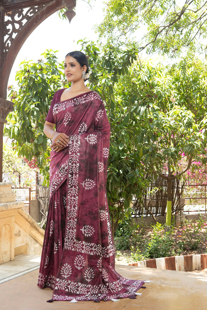 ROOHI : Maroon Cotton Saree Cotton Saree stylefables   