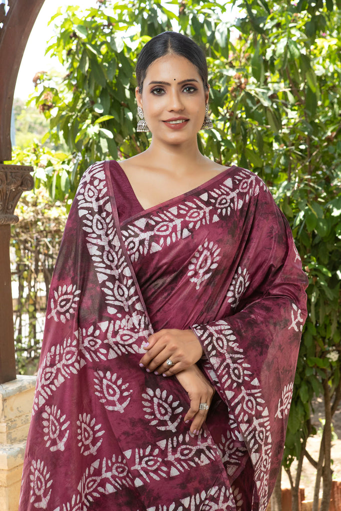 ROOHI : Maroon Cotton Saree Cotton Saree stylefables   