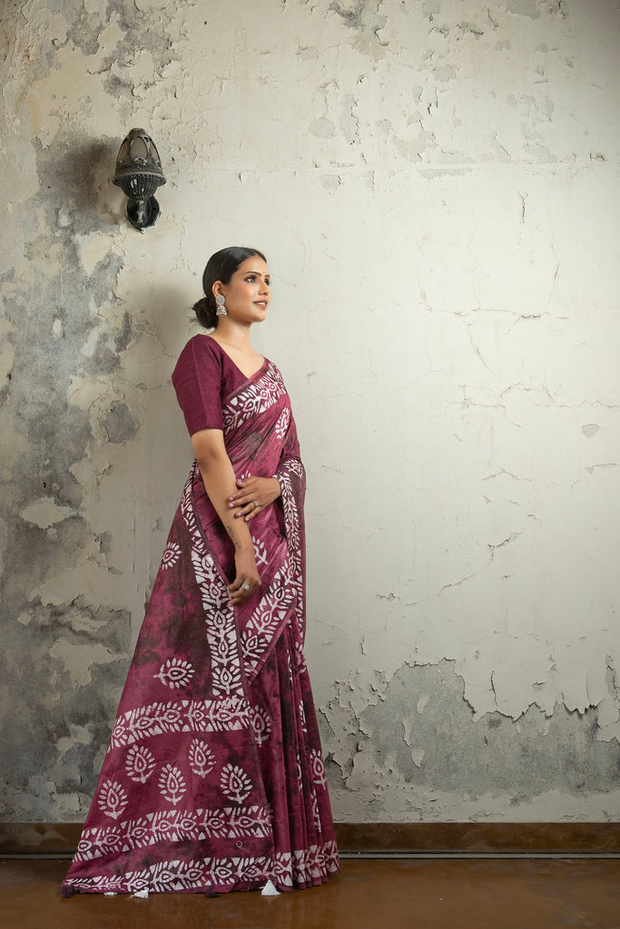 ROOHI : Maroon Cotton Saree Cotton Saree stylefables   