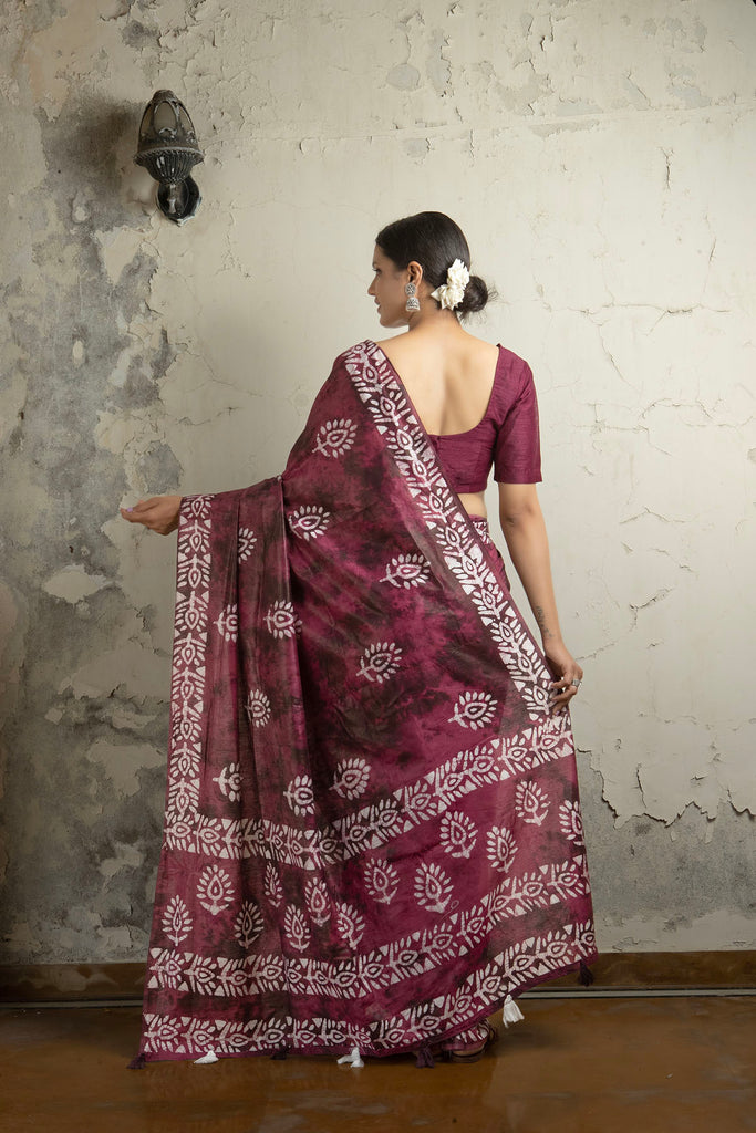 ROOHI : Maroon Cotton Saree Cotton Saree stylefables   