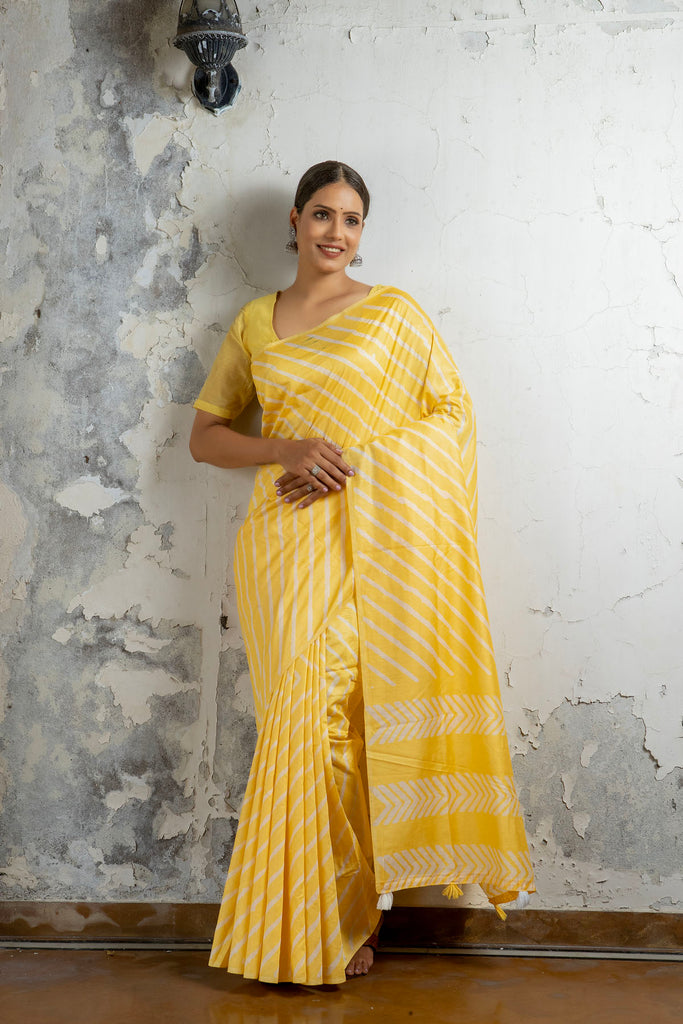 NIHARIKA : Yellow Cotton Saree Cotton Saree stylefables   