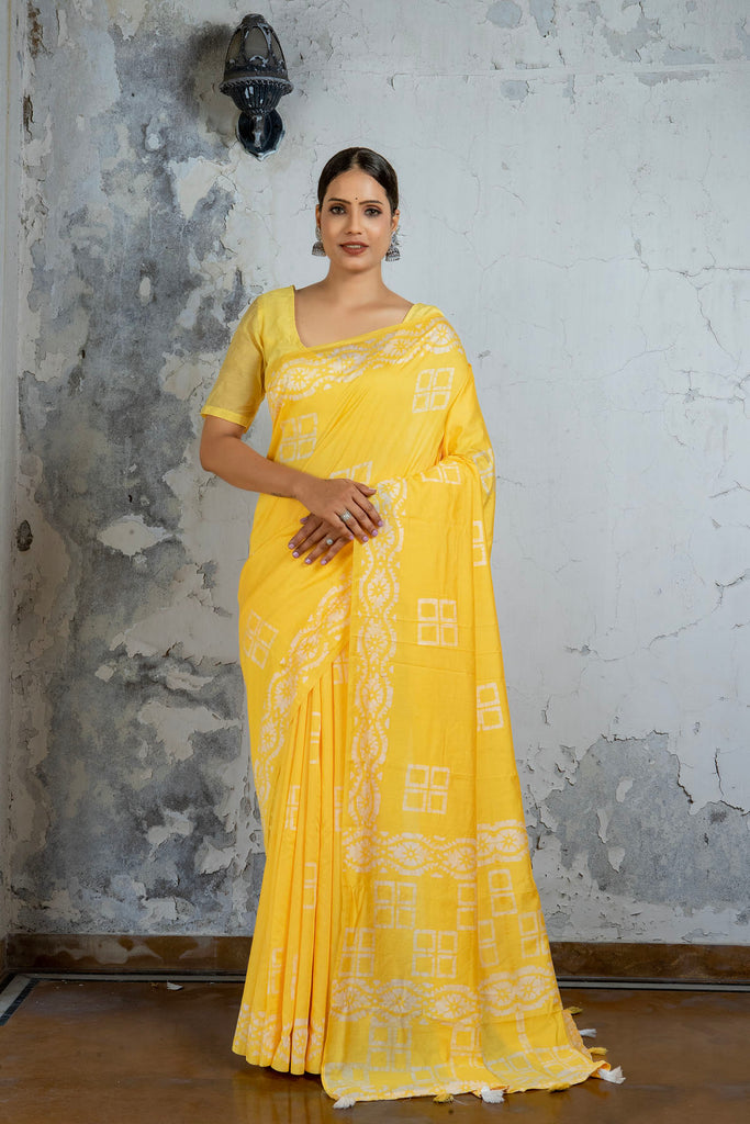 MANNAT : Yellow Cotton Saree Cotton Saree stylefables   